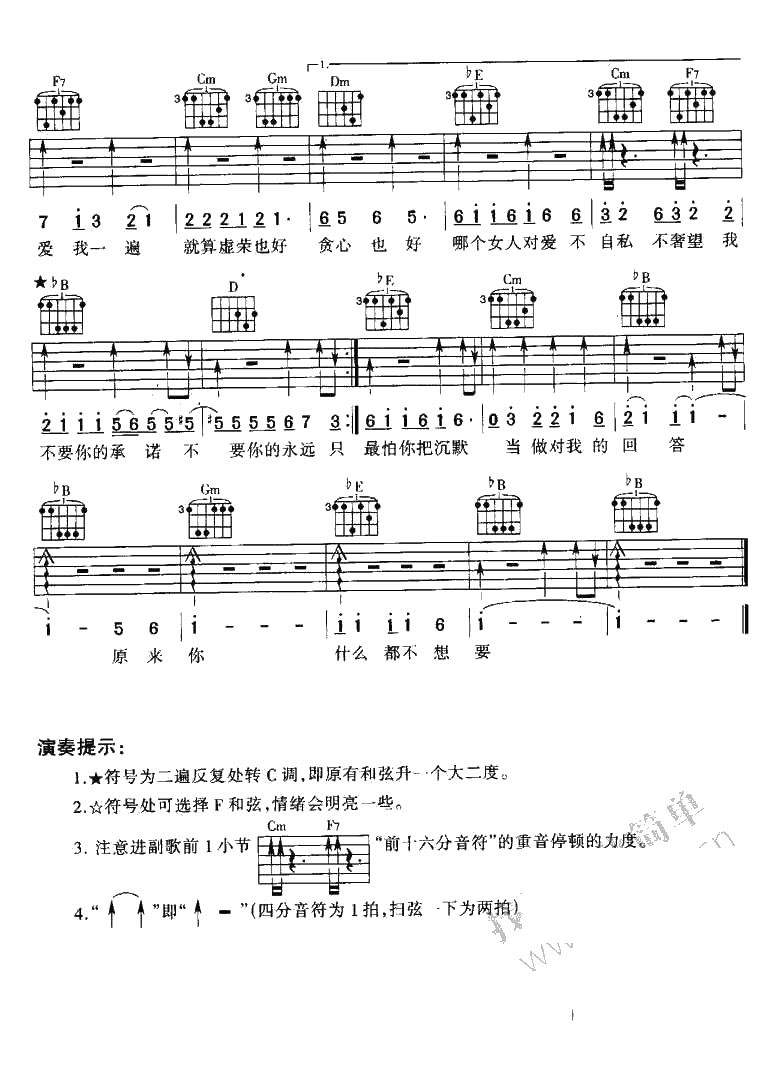 原来你什么都不想要吉他谱 张惠妹2