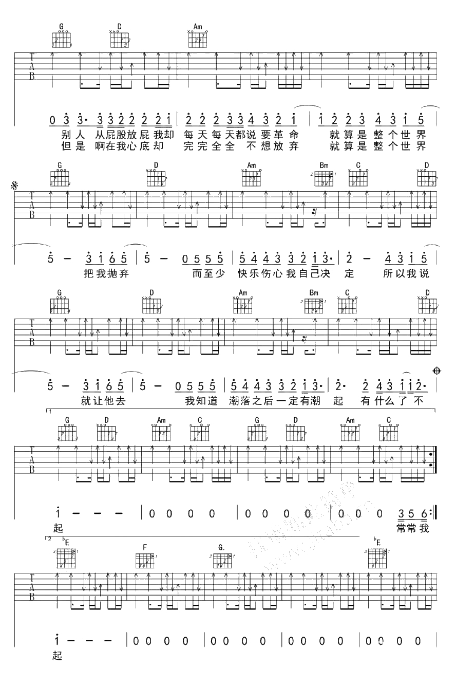 人生海海吉他谱 五月天 图片六线谱2