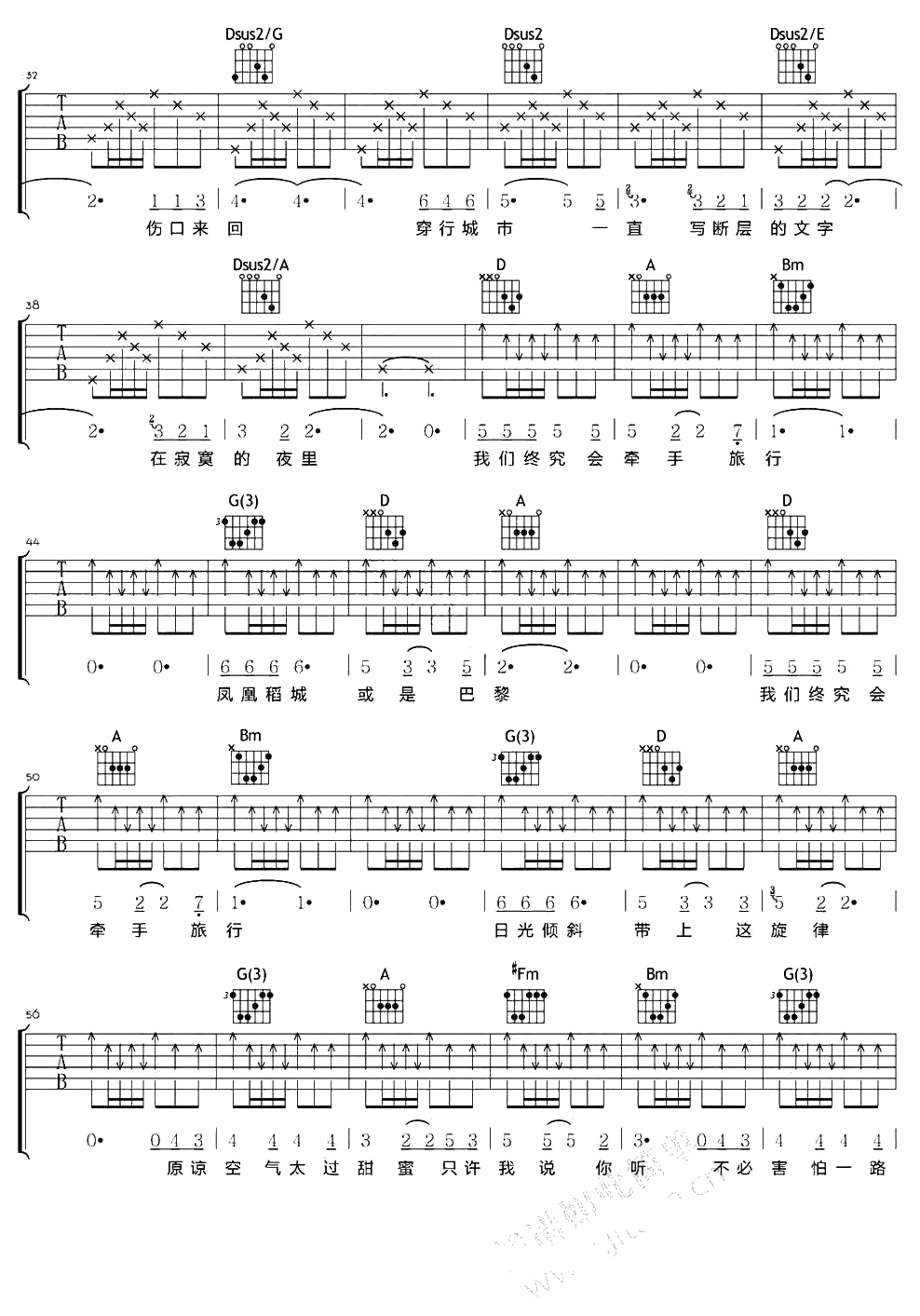 我们终究会牵手旅行吉他谱 D调和弦 许飞 2