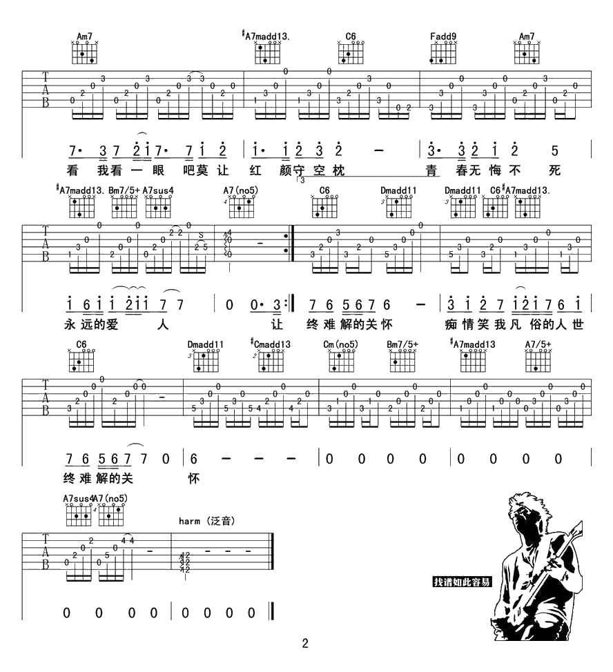 追梦人吉他谱白若溪版 凤飞飞 弹唱六线谱2