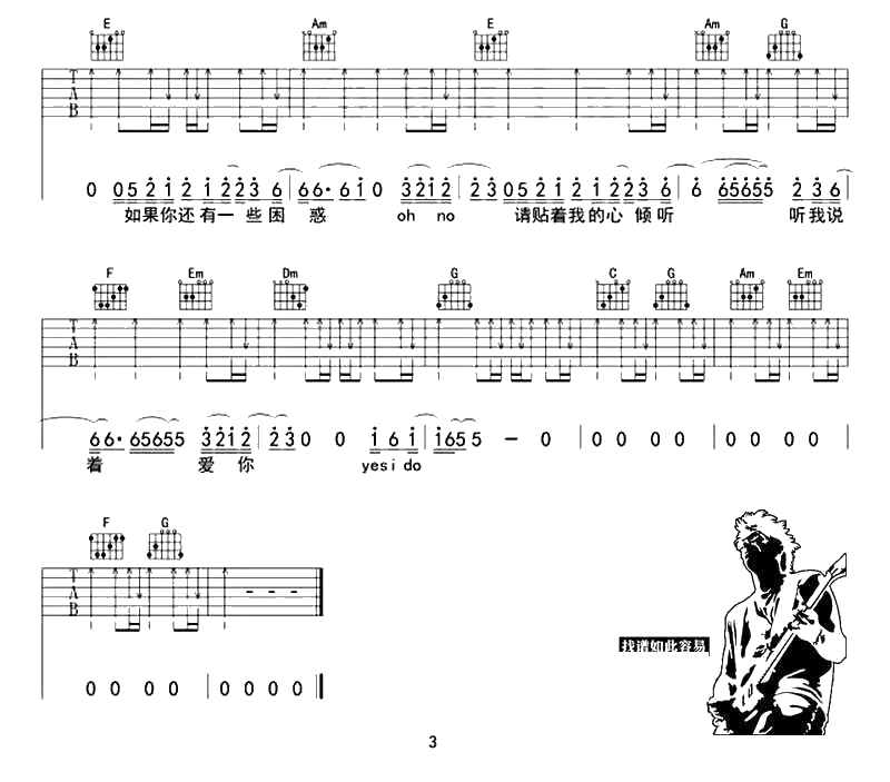 爱很简单吉他谱(扫弦版) 陶喆 C调弹唱六线谱3