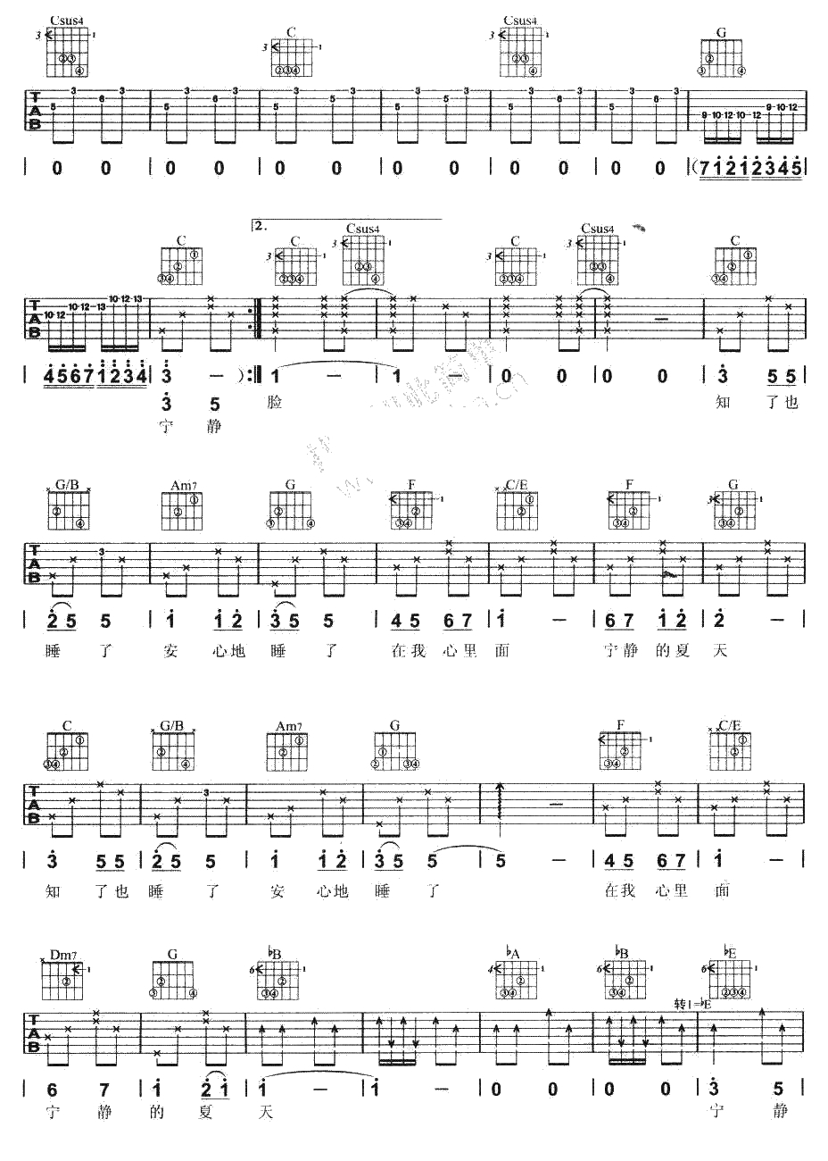 宁夏吉他谱 梁静茹 吉他弹唱六线谱2
