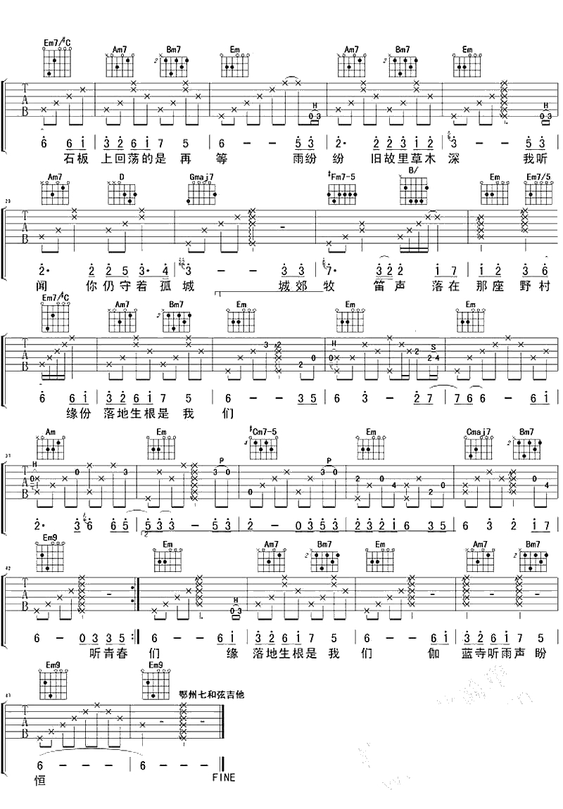 烟花易冷吉他谱 林志炫《我是歌手》版本弹唱谱2