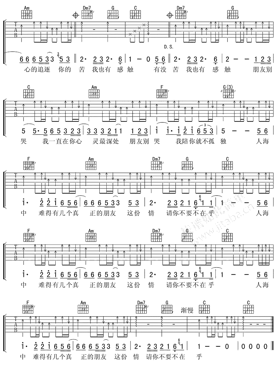 朋友别哭吉他谱 C调 吕方 弹唱2