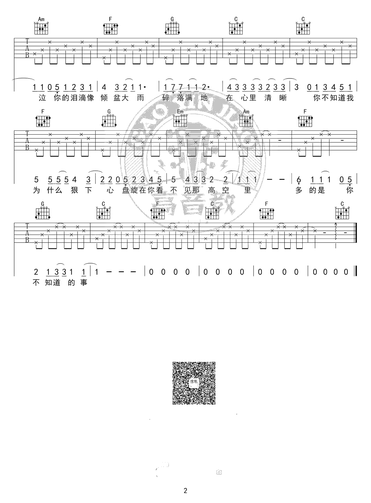 你不知道的事吉他谱 C调标准版 王力宏2