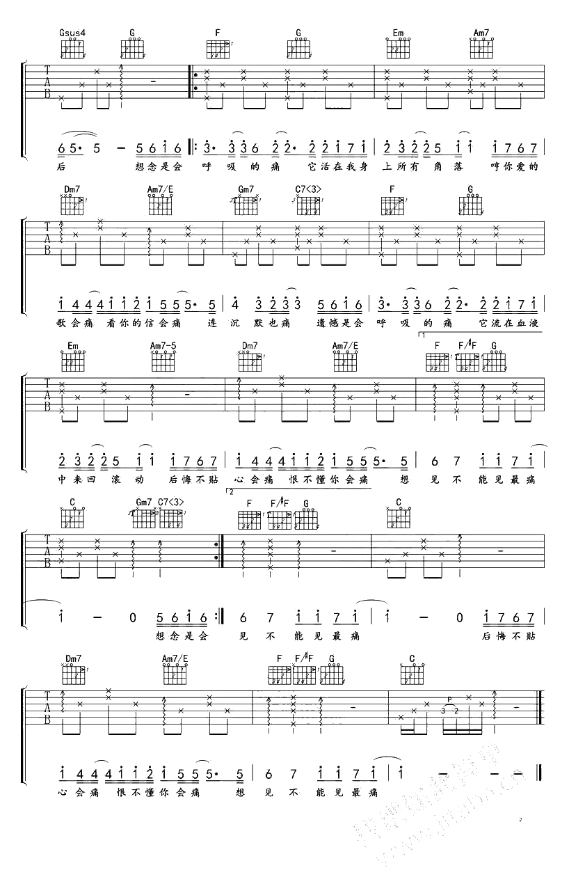 会呼吸的痛吉他谱 C调简单版  梁静茹2