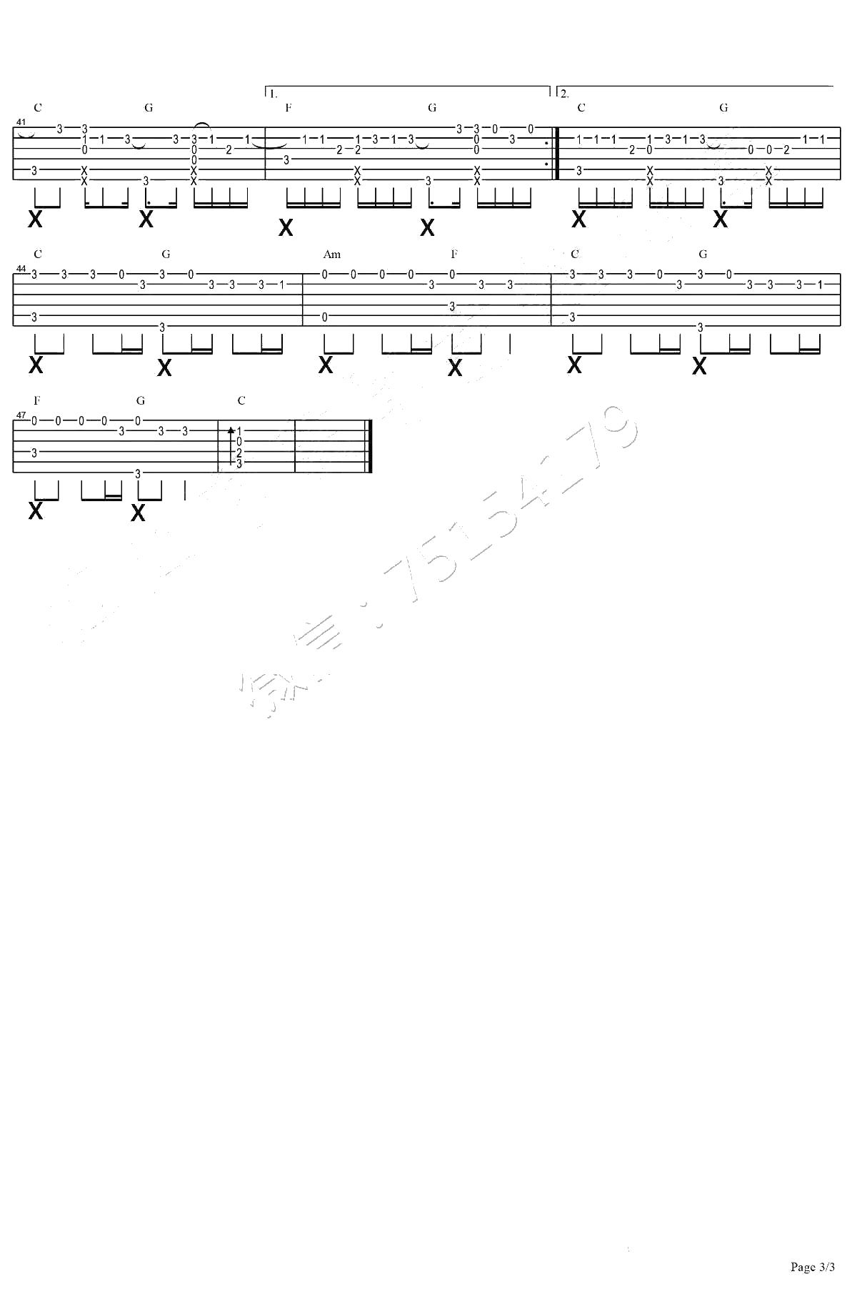 去年夏天指弹谱 王大毛 吉他独奏谱 3