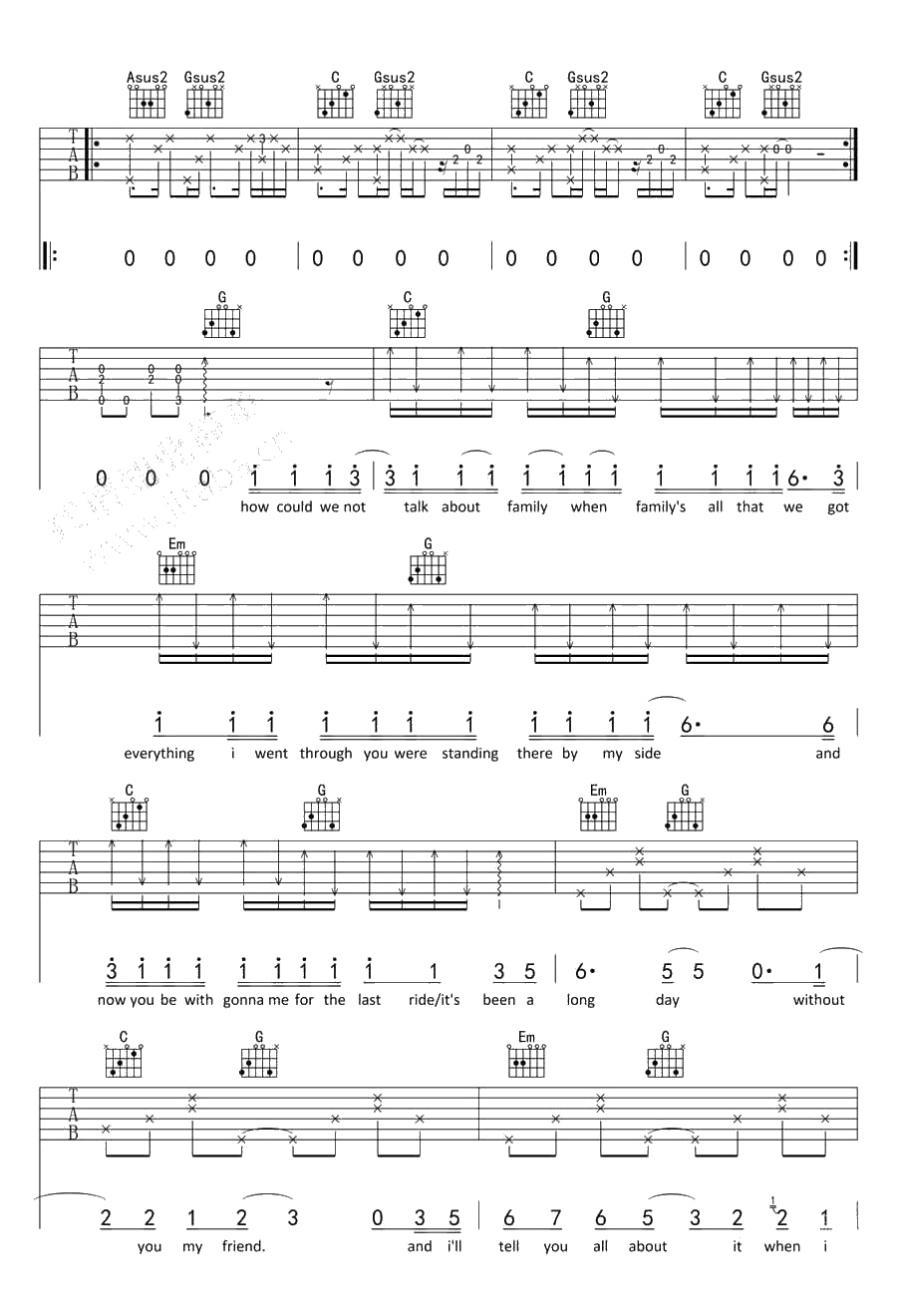 see you again吉他谱 速度与激情7片尾曲2