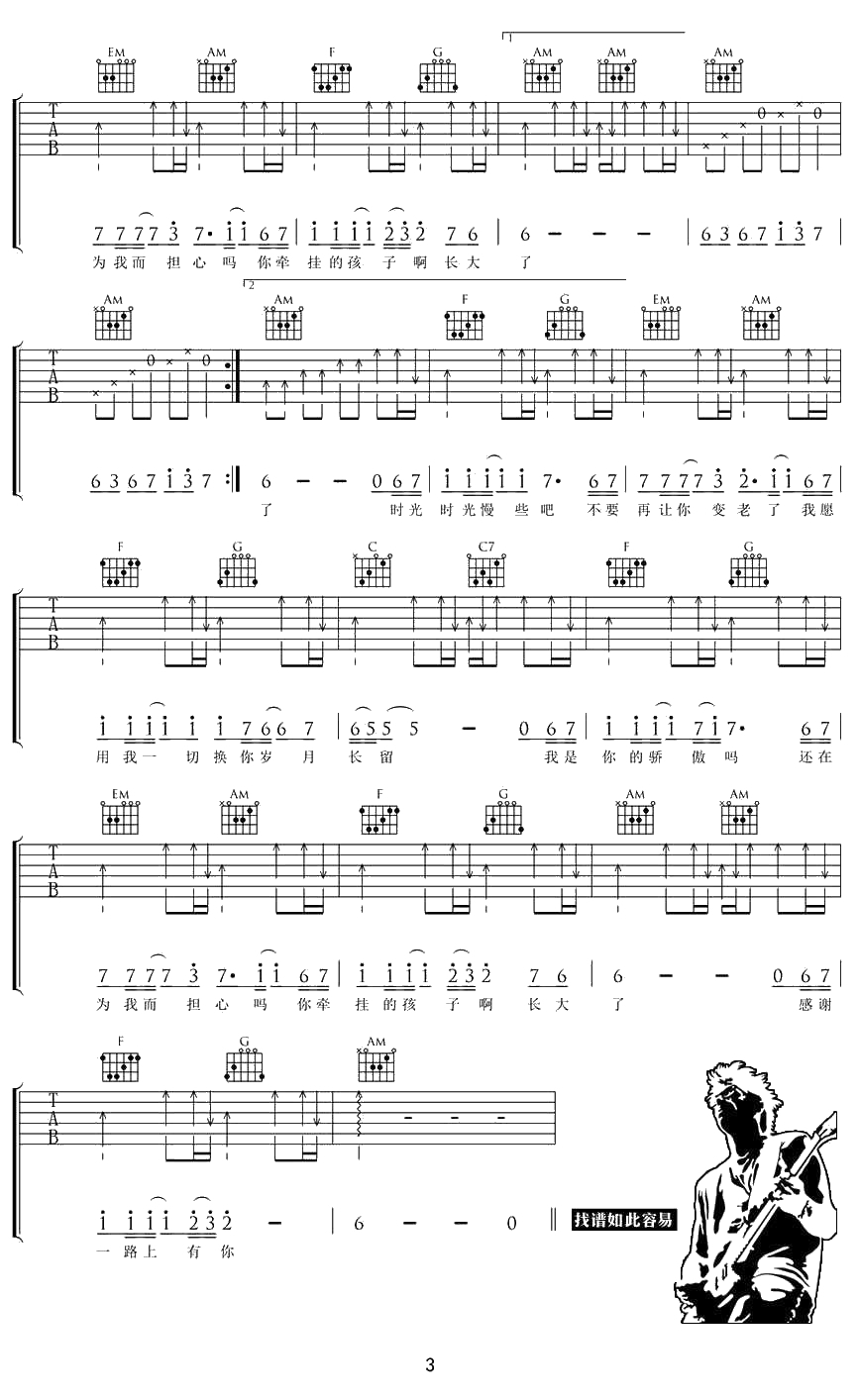 父亲吉他谱 C调 筷子兄弟 父亲吉他弹唱六线谱3
