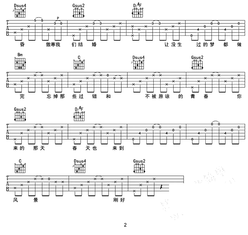 傲寒吉他谱 马頔 傲寒六线谱()2