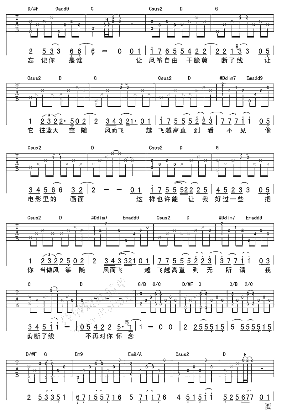 思念吉他谱 G调指法 蔡健雅 吉他弹唱2
