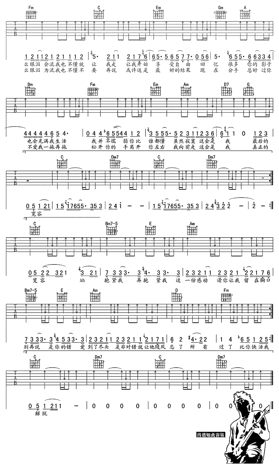 我不难过吉他谱 C调指法 孙燕姿 2