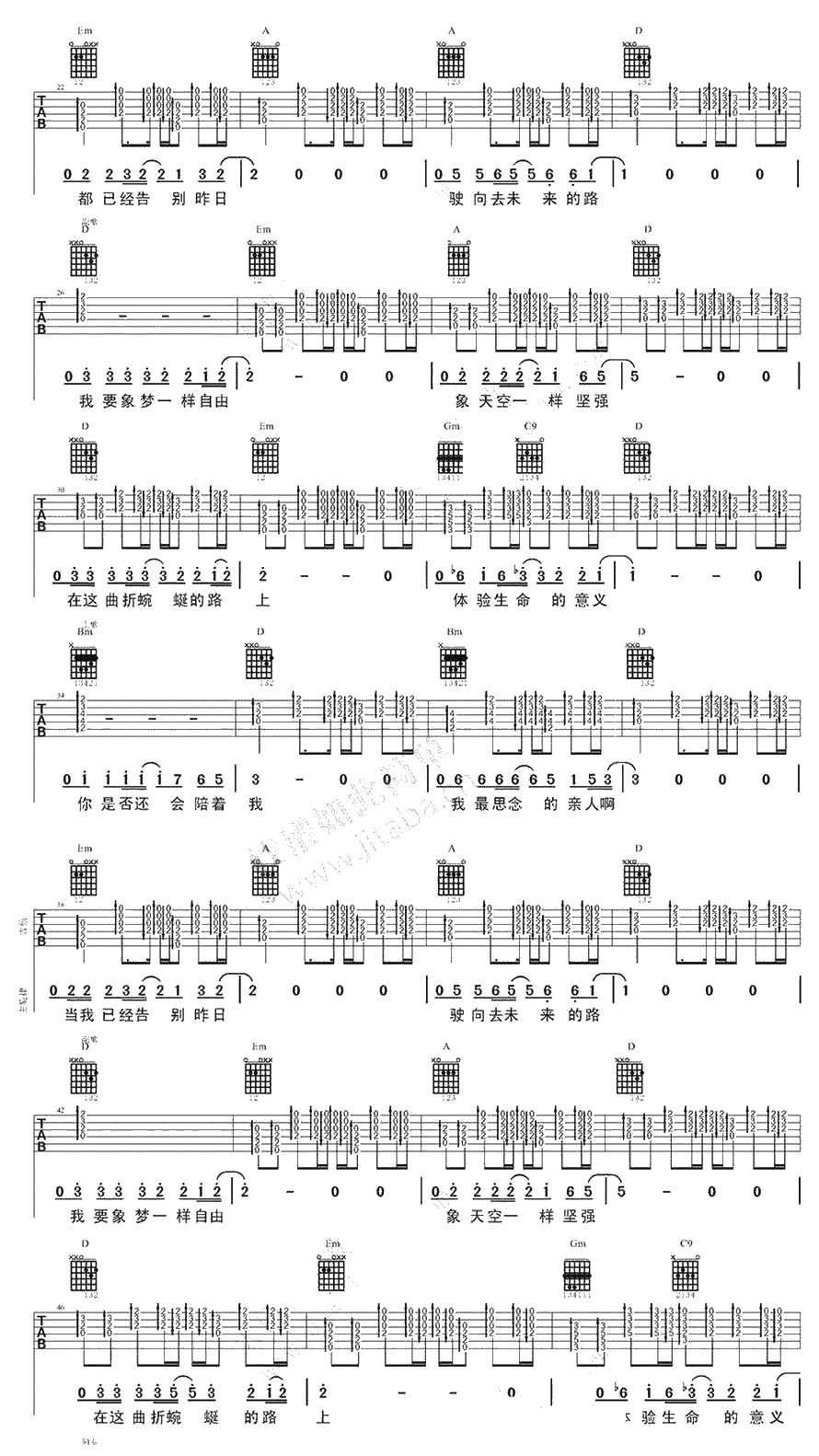 像梦一样自由吉他谱 汪峰 高清完美版弹唱谱2