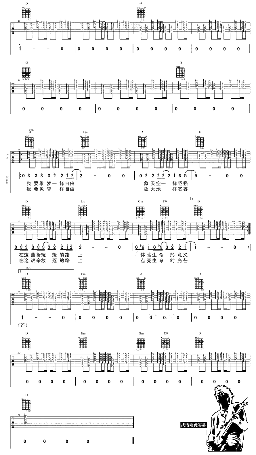 像梦一样自由吉他谱 汪峰 高清完美版弹唱谱3