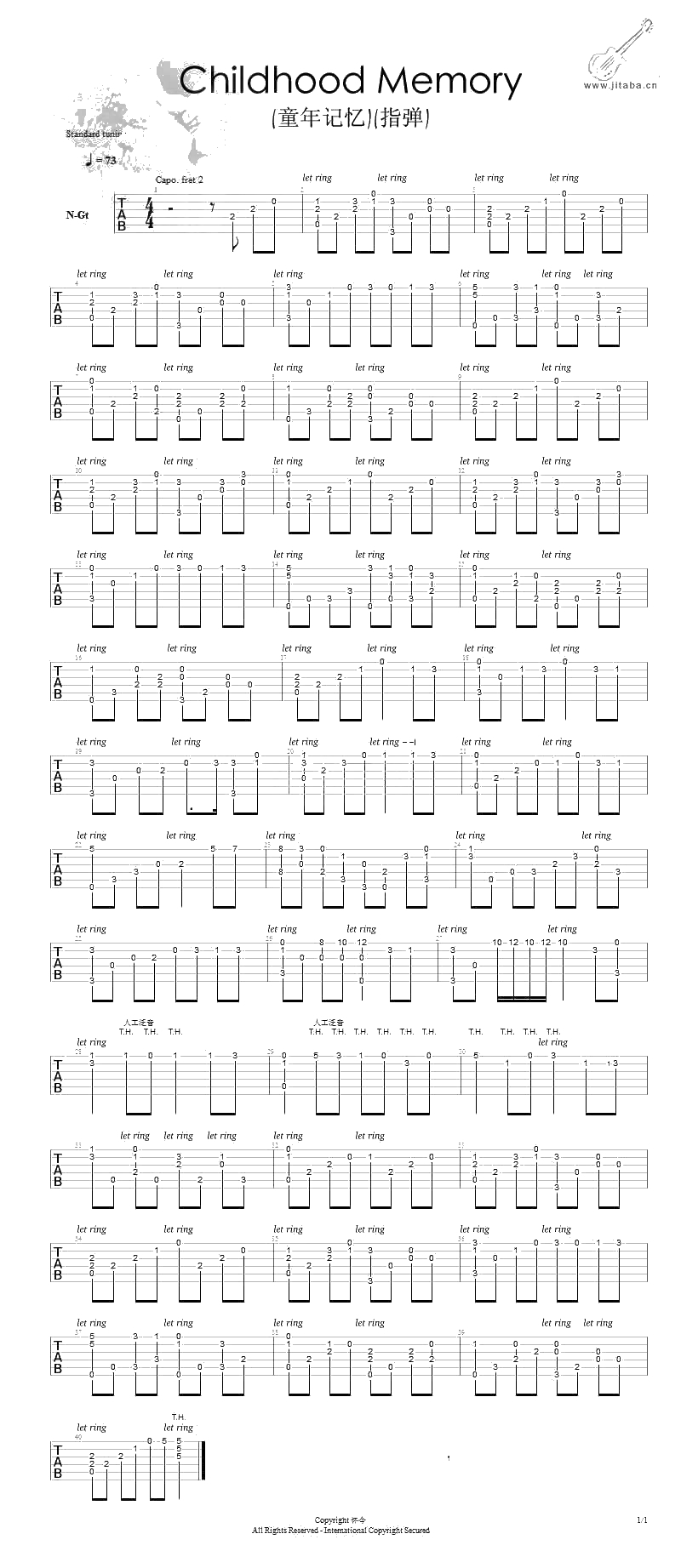 Childhood Memory吉他谱 班得瑞 童年记忆指弹谱1