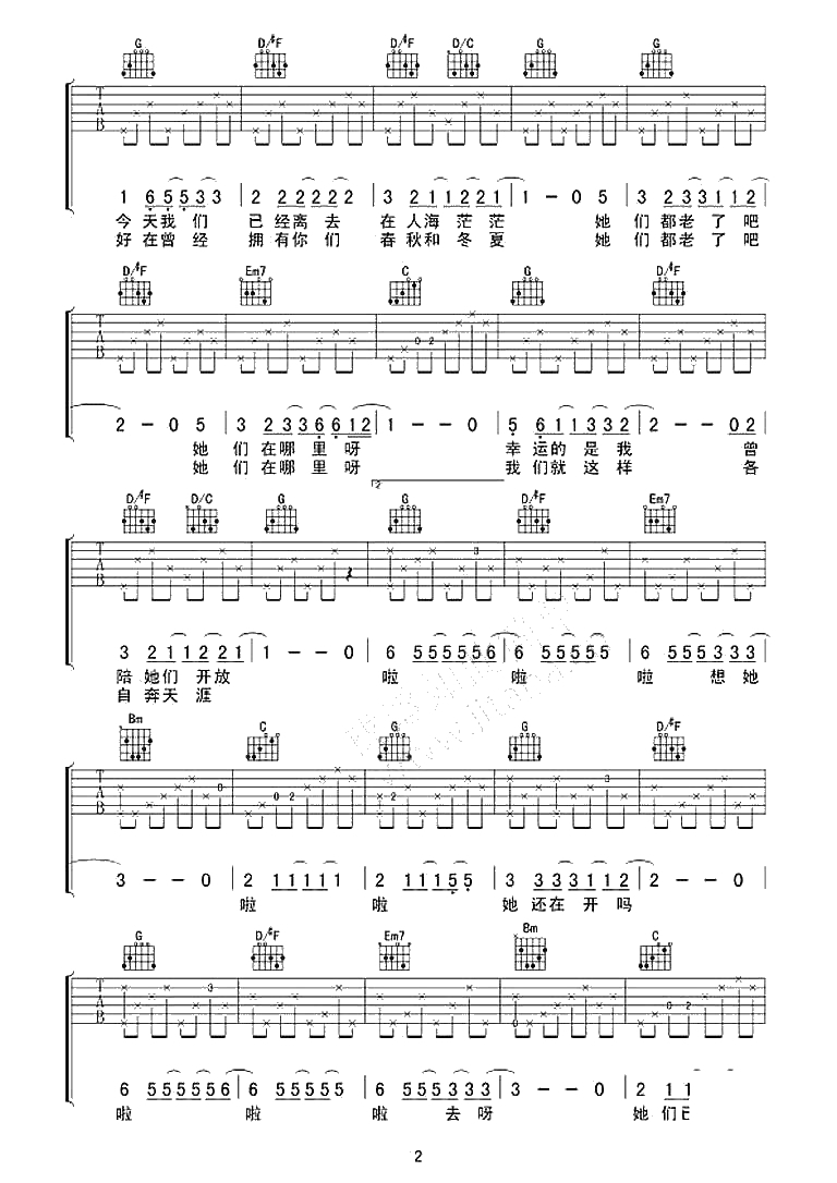 那些花儿吉他谱 朴树 那些花儿六线谱2
