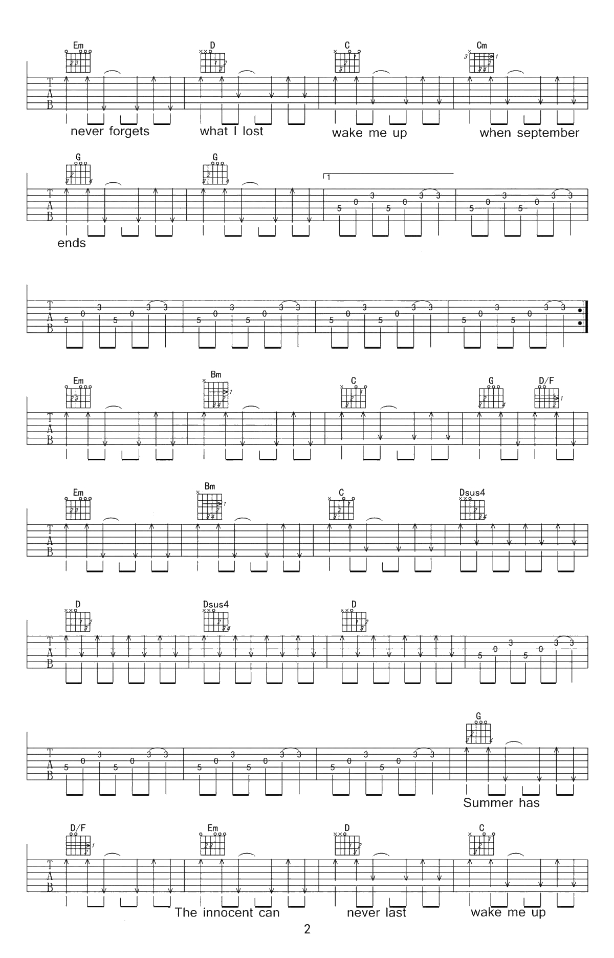 Wake me up when september ends吉他谱 Green Day G调六线谱2