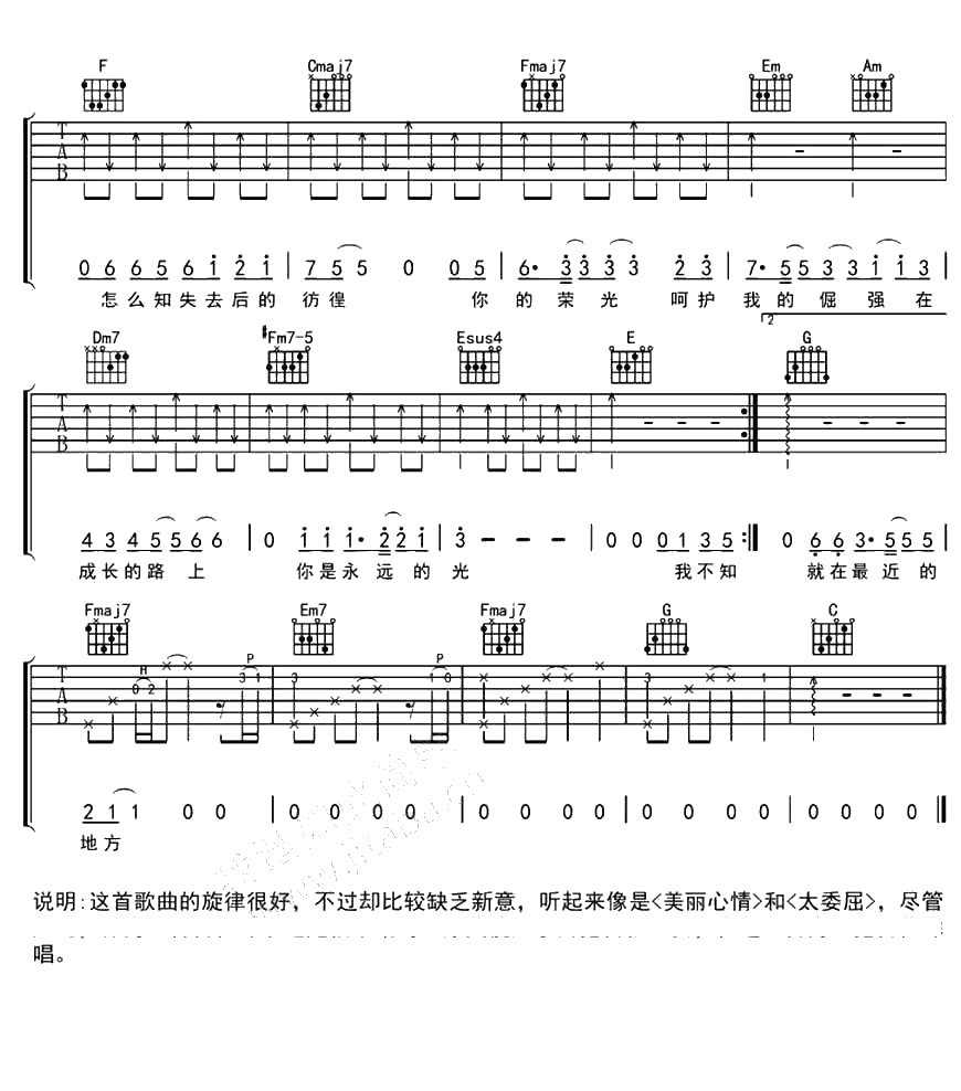 天使的城吉他谱 王筝 吉他六线谱3