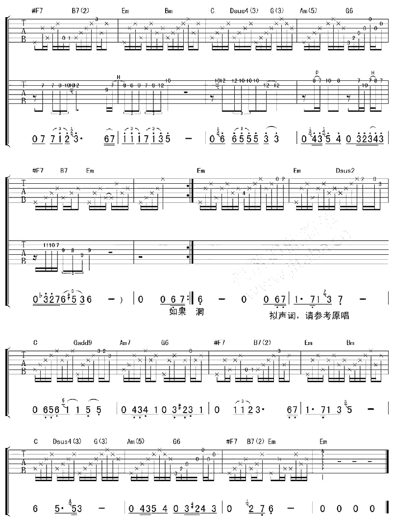 天空之城吉他弹唱谱 G调指法 肖山弹唱版3