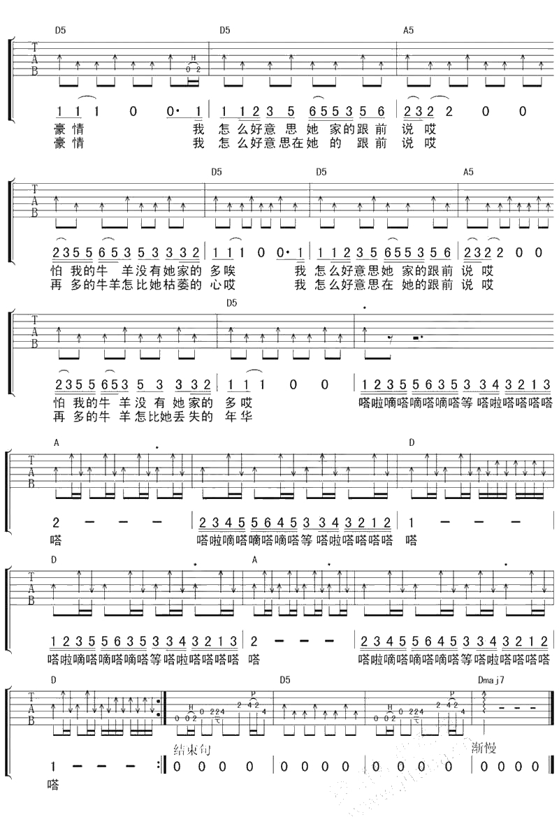 塔吉汗吉他谱 马条 塔吉汗六线谱2