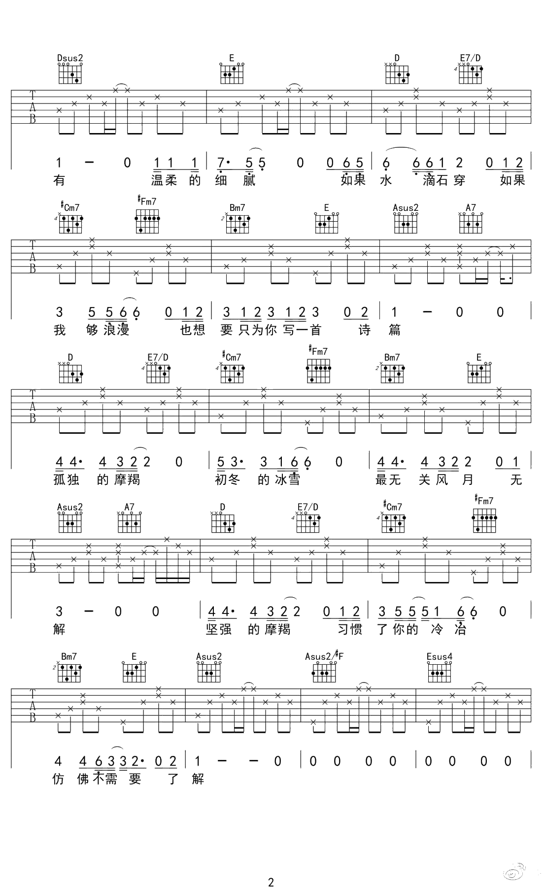 摩羯座吉他谱 陶辰宇 弹唱六线谱 2