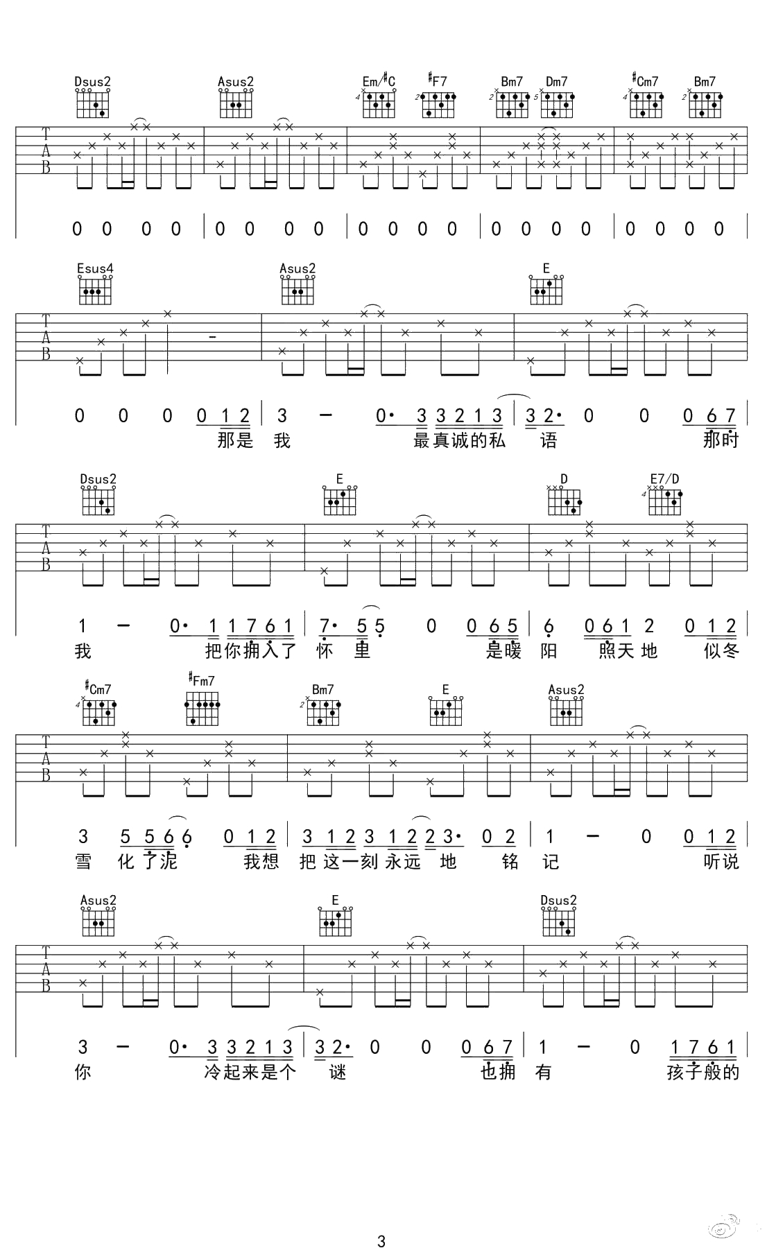 摩羯座吉他谱 陶辰宇 弹唱六线谱 3