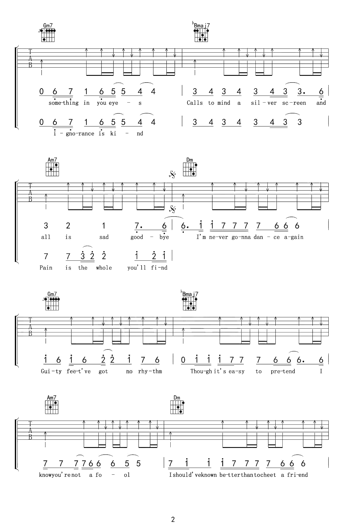 Careless Whisper吉他谱 无心快语吉他六线谱 完整版2