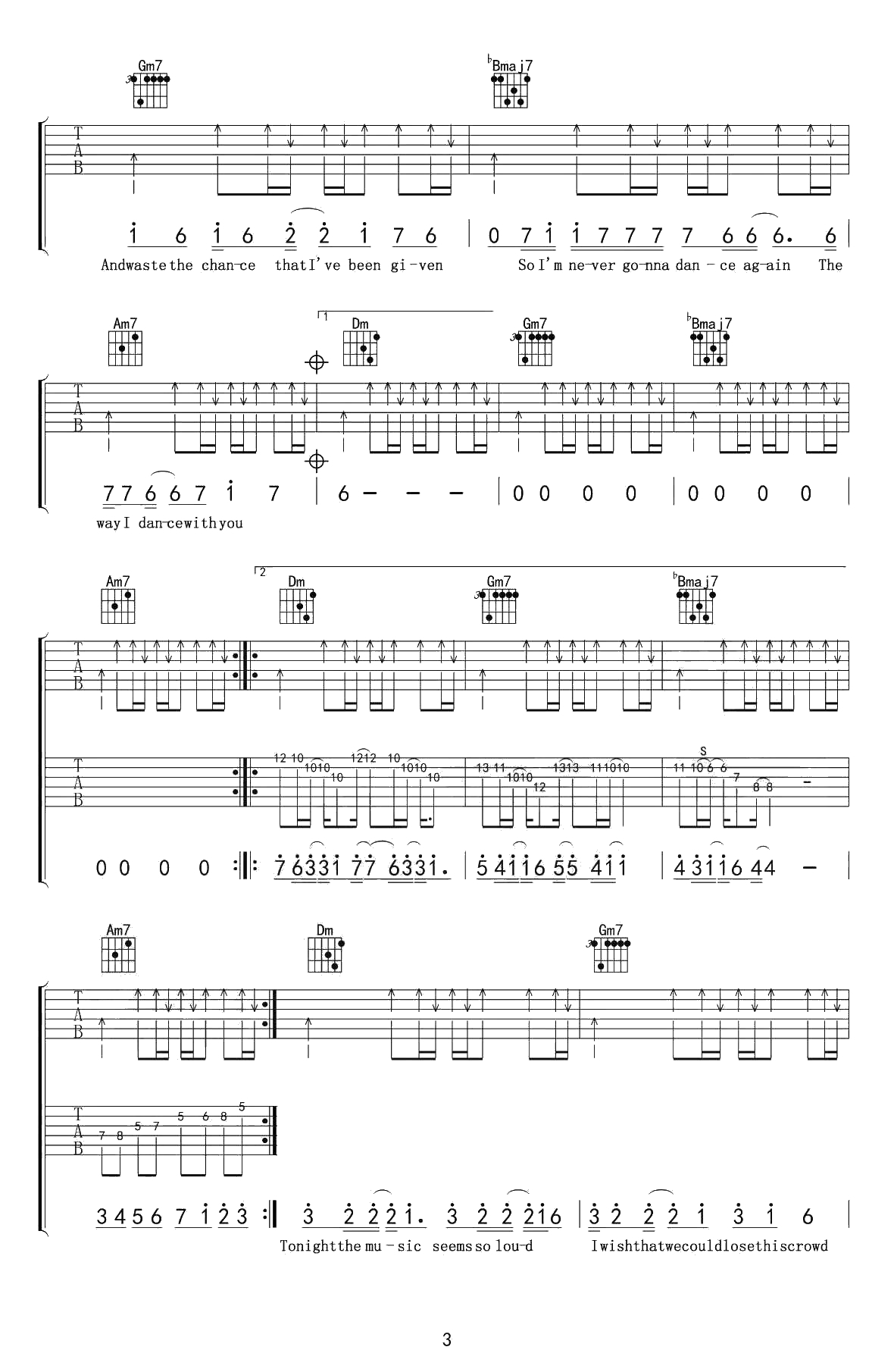 Careless Whisper吉他谱 无心快语吉他六线谱 完整版3