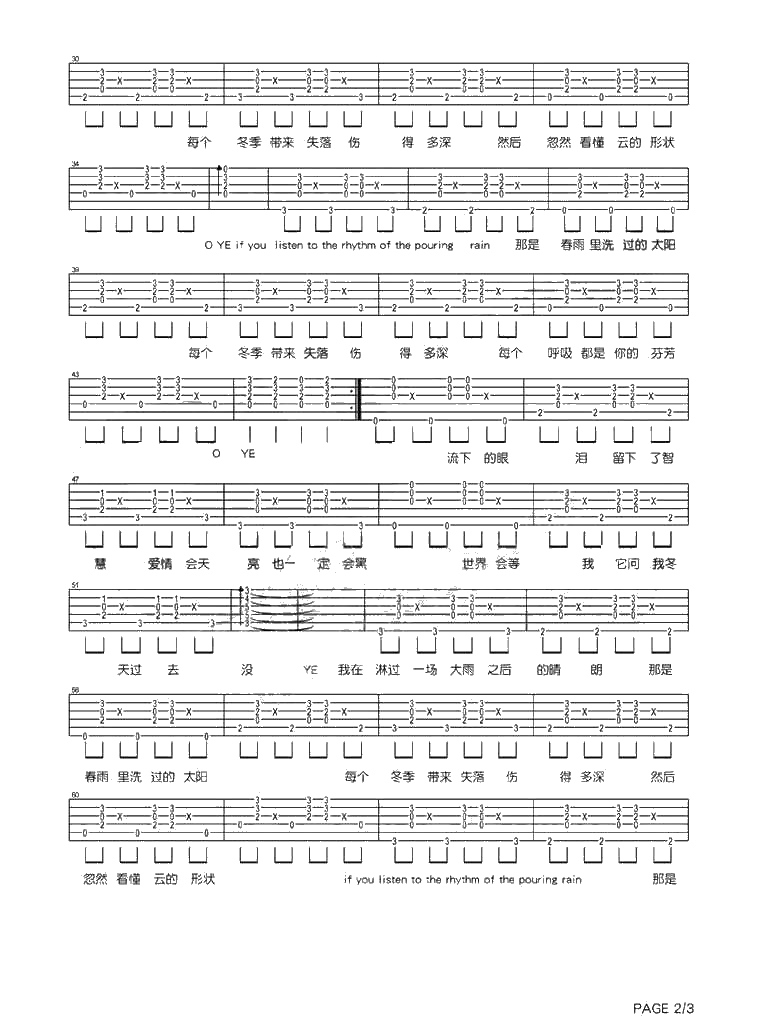 春雨里洗过的太阳吉他谱 王力宏2