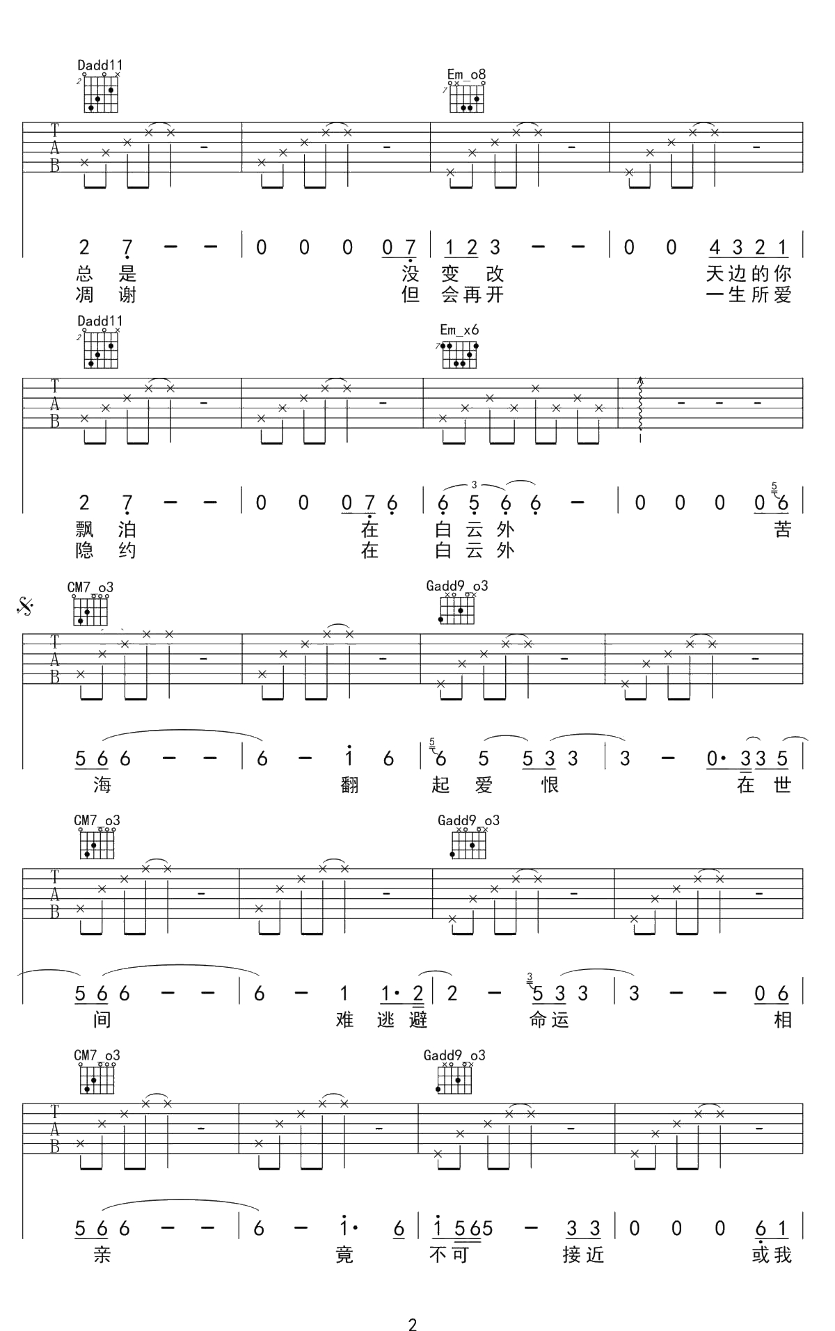 一生所爱吉他谱 周星驰《大话西游》主题曲 卢冠廷2