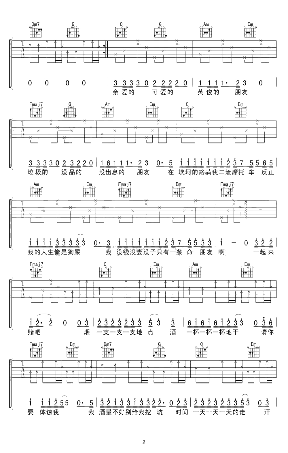 浪子回头吉他谱 C调六线谱 茄子蛋 闽南语歌曲2