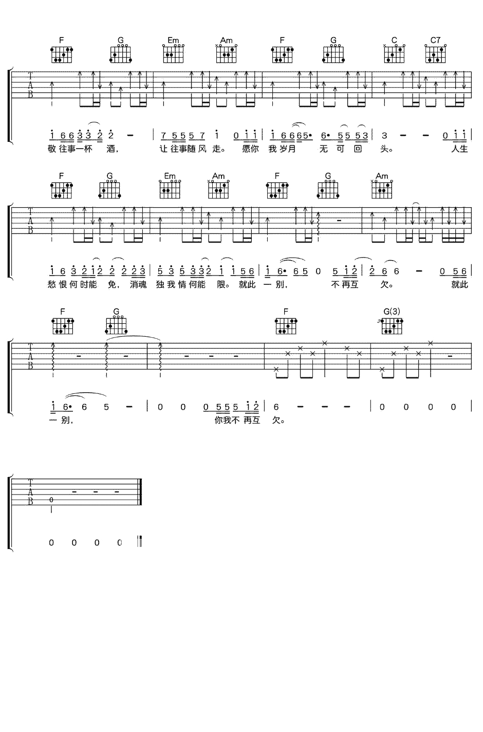 不甘心的甘愿吉他谱 解忧邵帅 弹唱六线谱4