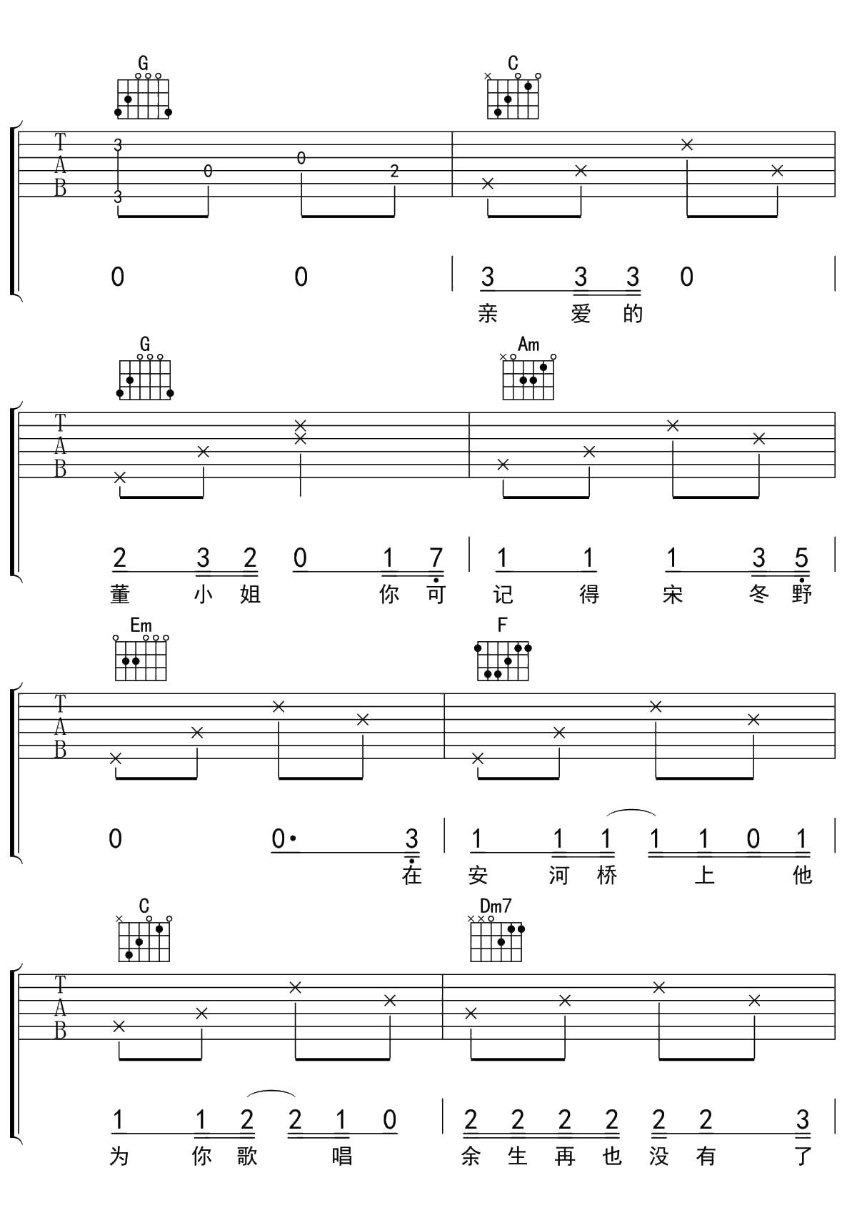 我不是你的宋冬野吉他谱 C调吉他弹唱谱 林启得2