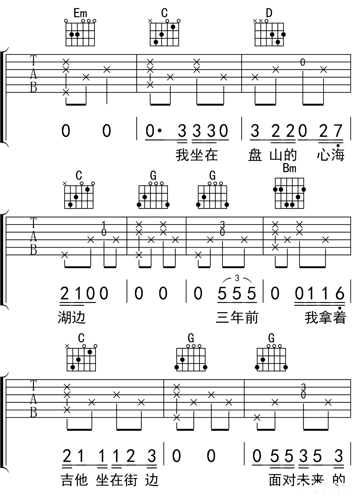 再见盘山吉他谱G调 吉他弹唱谱 隔壁老樊4