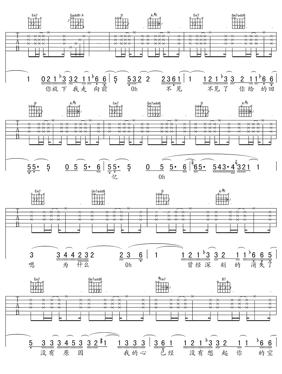 一样的夏天吉他谱 孙燕姿 D调弹唱六线谱3