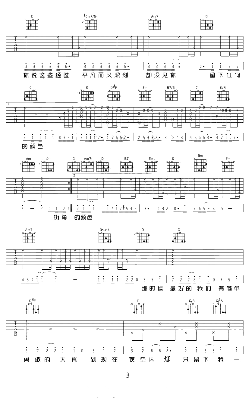 耿耿于怀吉他谱 G调 王笑文《最好的我们》主题曲3