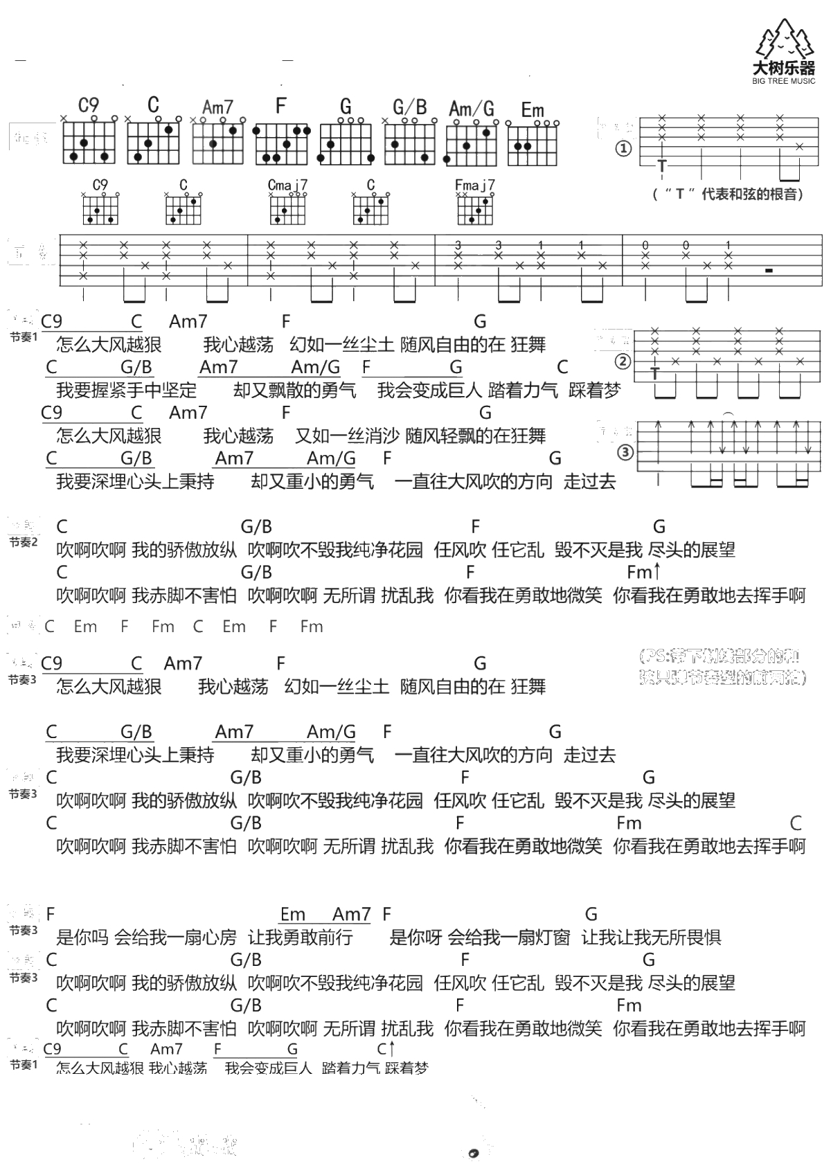 野子吉他谱 G调和弦谱 苏运莹/田馥甄《中国好歌曲》1