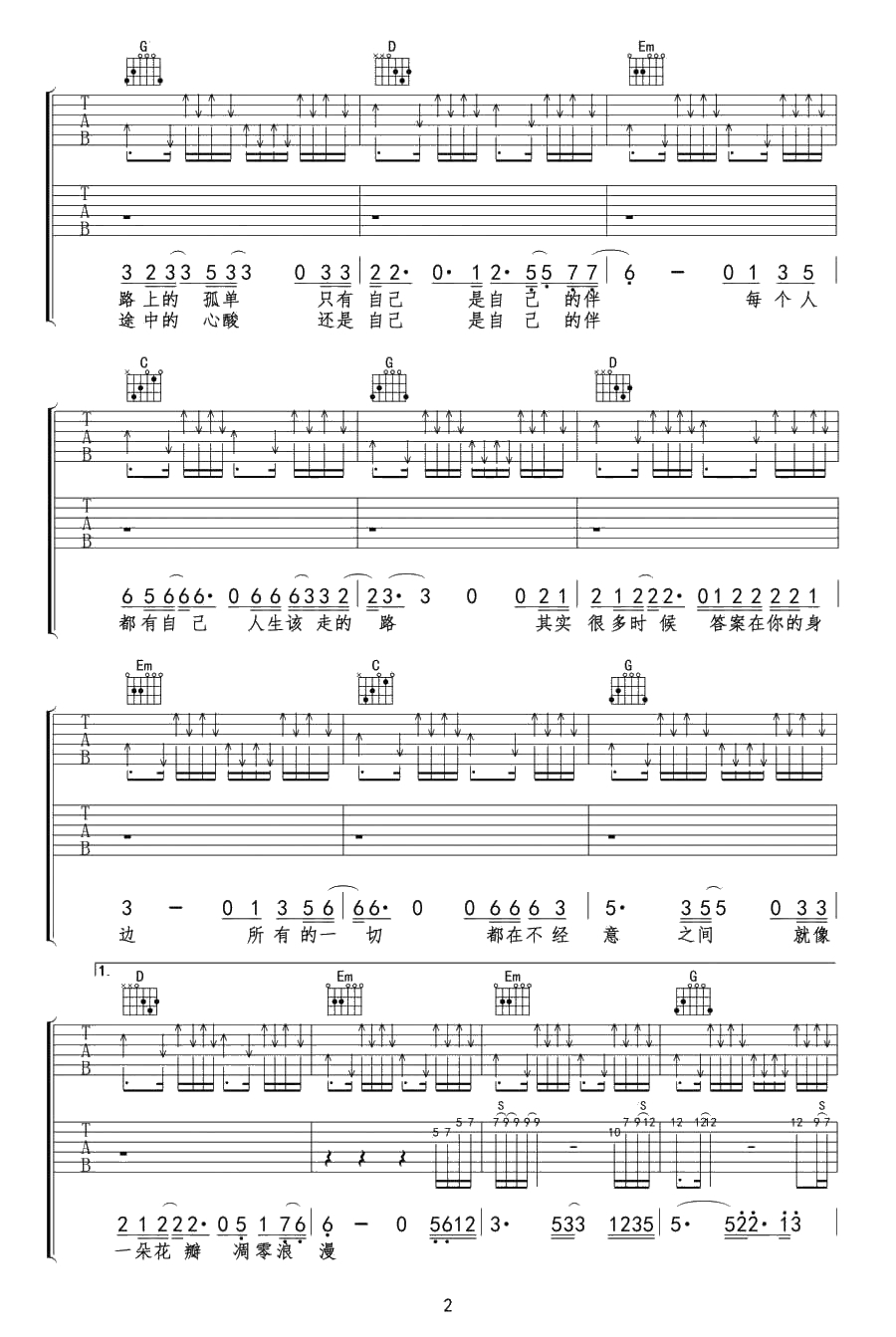该走的路吉他谱 杜青冷漠 对唱版六线谱2