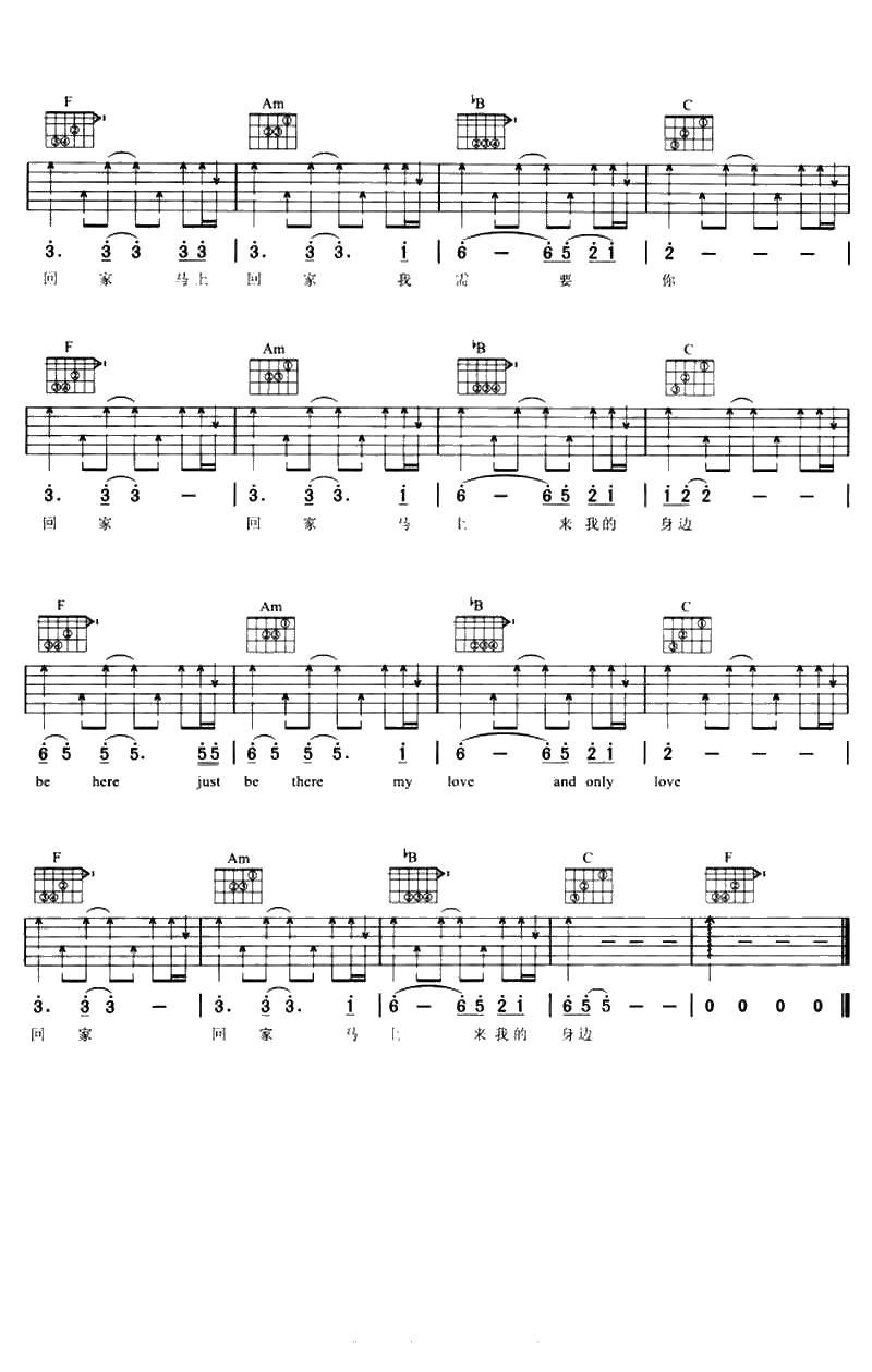 回家吉他谱 顺子 回家六线谱()2
