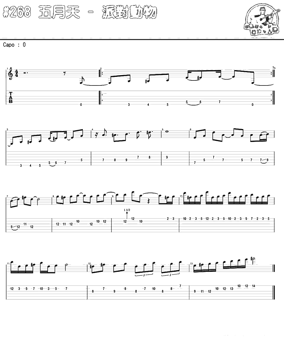 派对动物吉他谱 五月天 间奏1