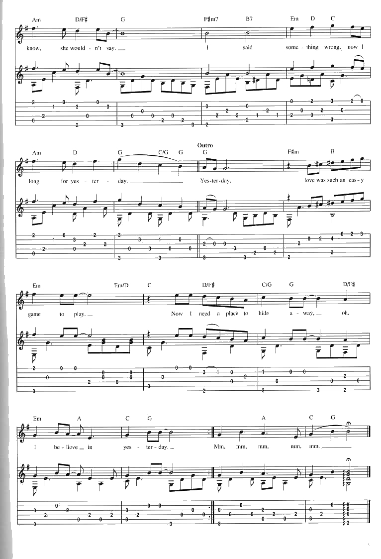 Yesterday指弹吉他谱 The Beatles(甲壳虫乐队)吉他独奏谱2