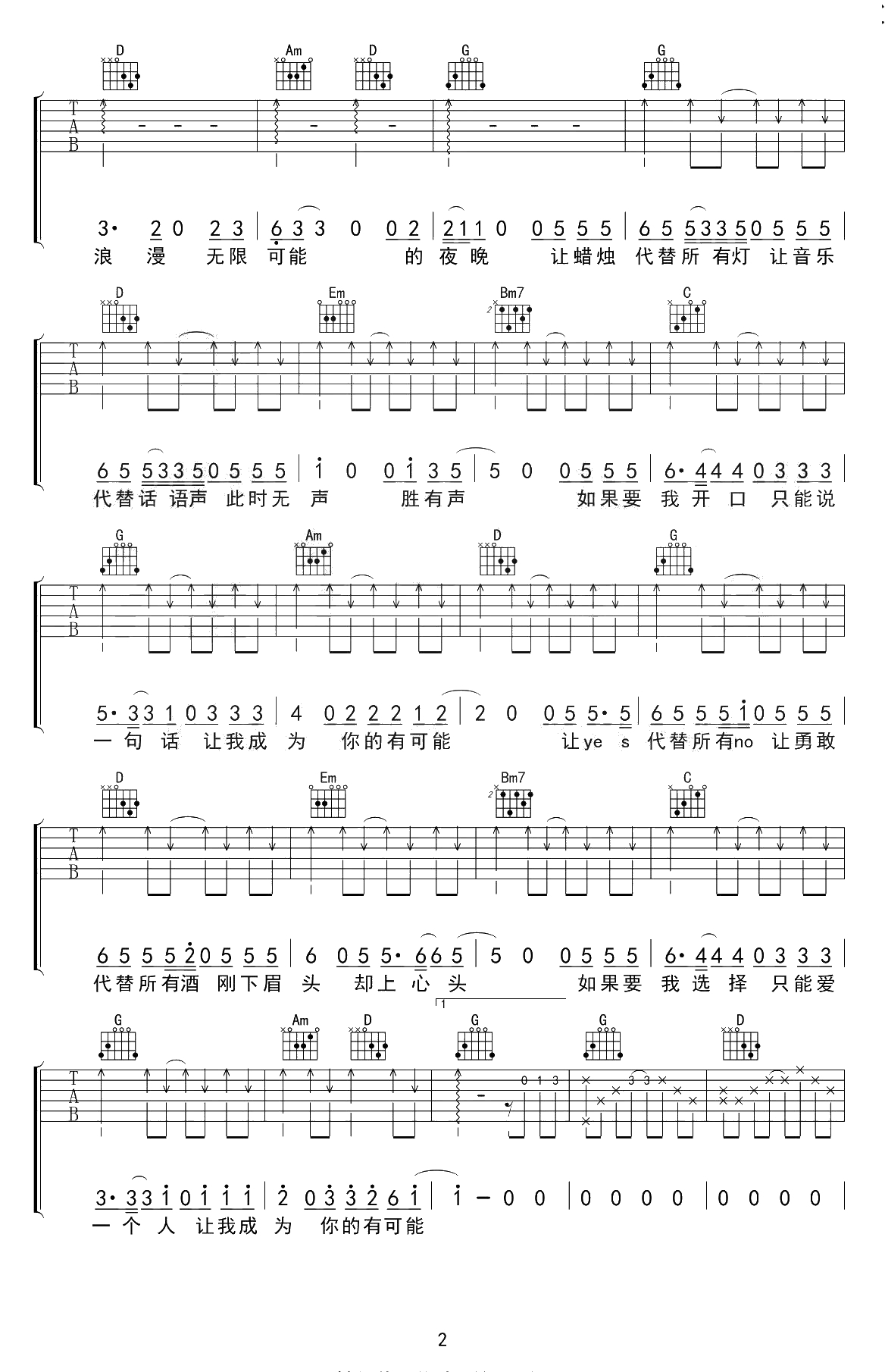 有可能的夜晚吉他谱 G调六线谱 曾轶可 2