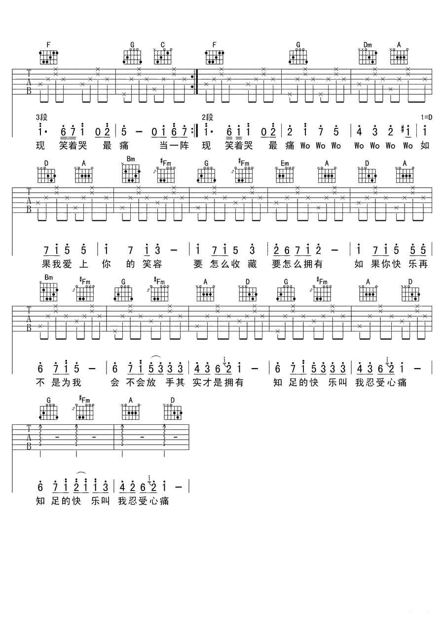知足吉他谱 五月天 C调吉他谱3
