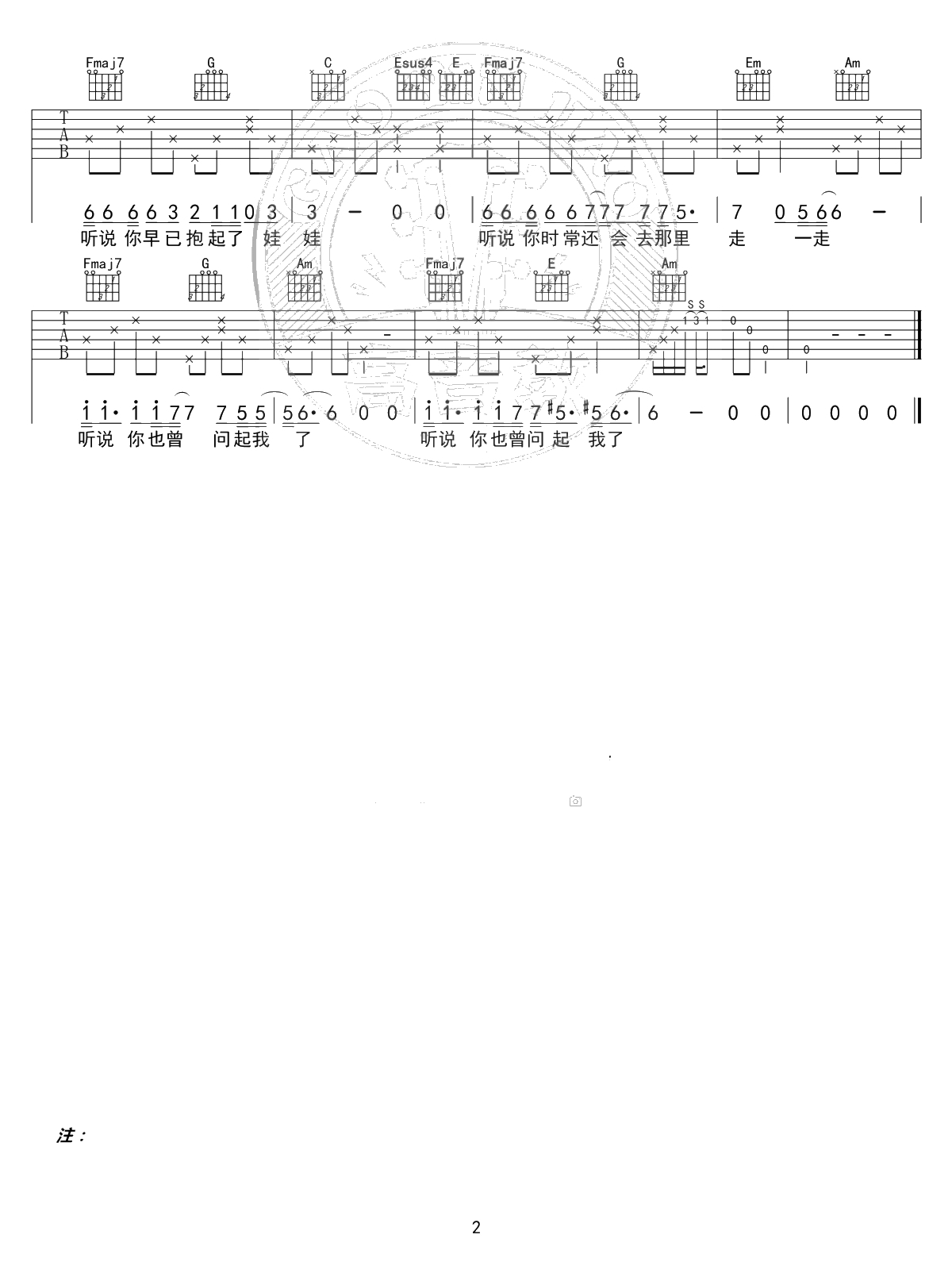 听说吉他谱 丛铭君 C调精华版 弹唱六线谱2