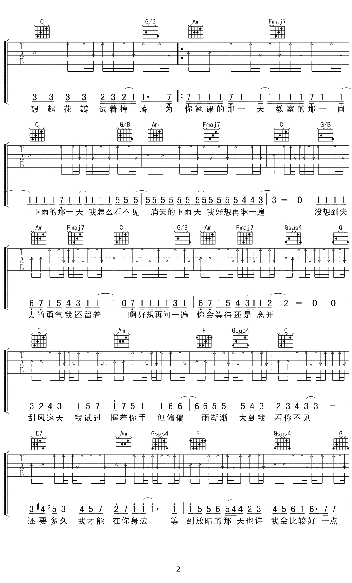 晴天吉他谱 C调带说唱部分 周杰伦2