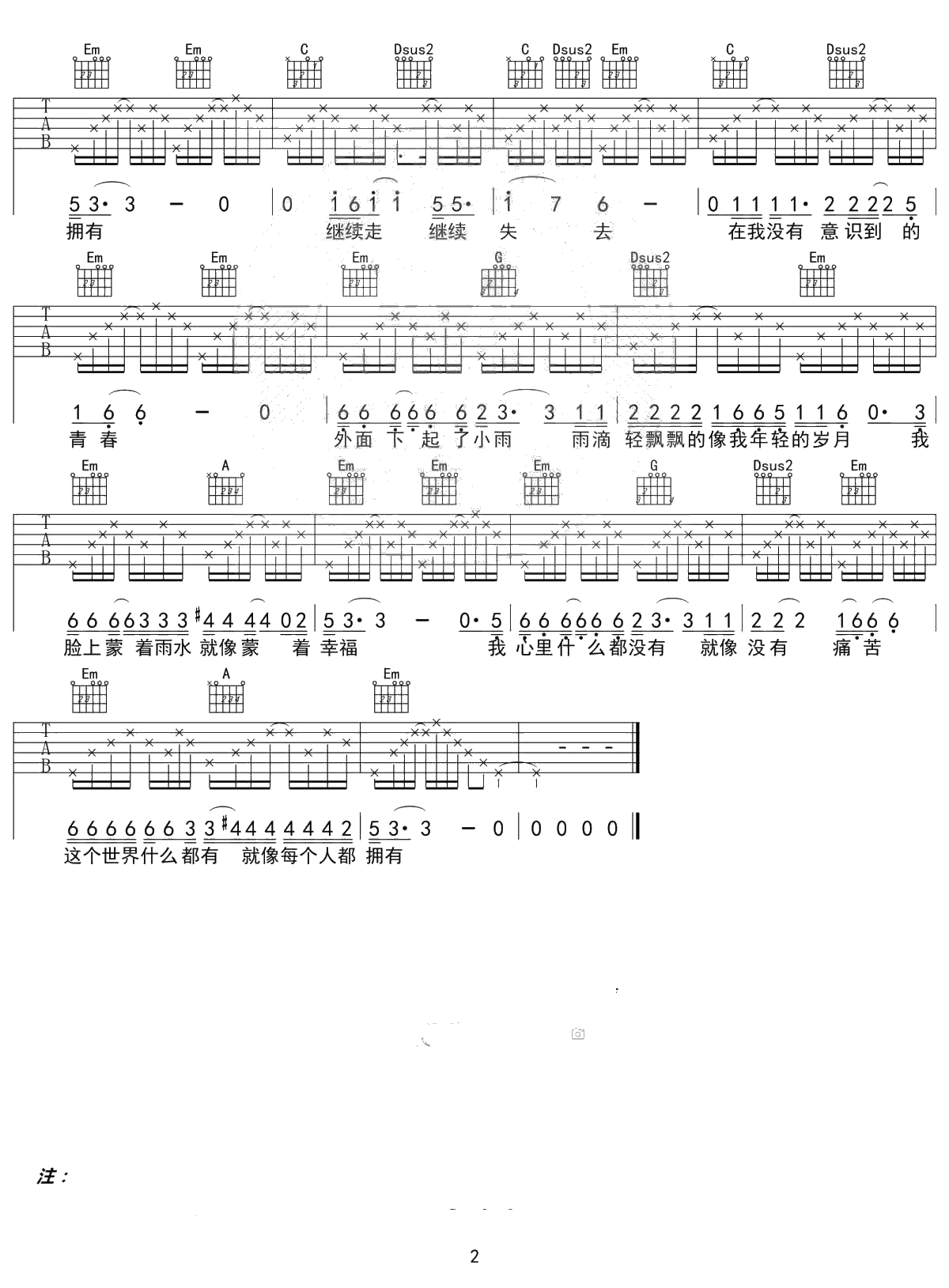 青春吉他谱 青春 G调弹唱谱 2