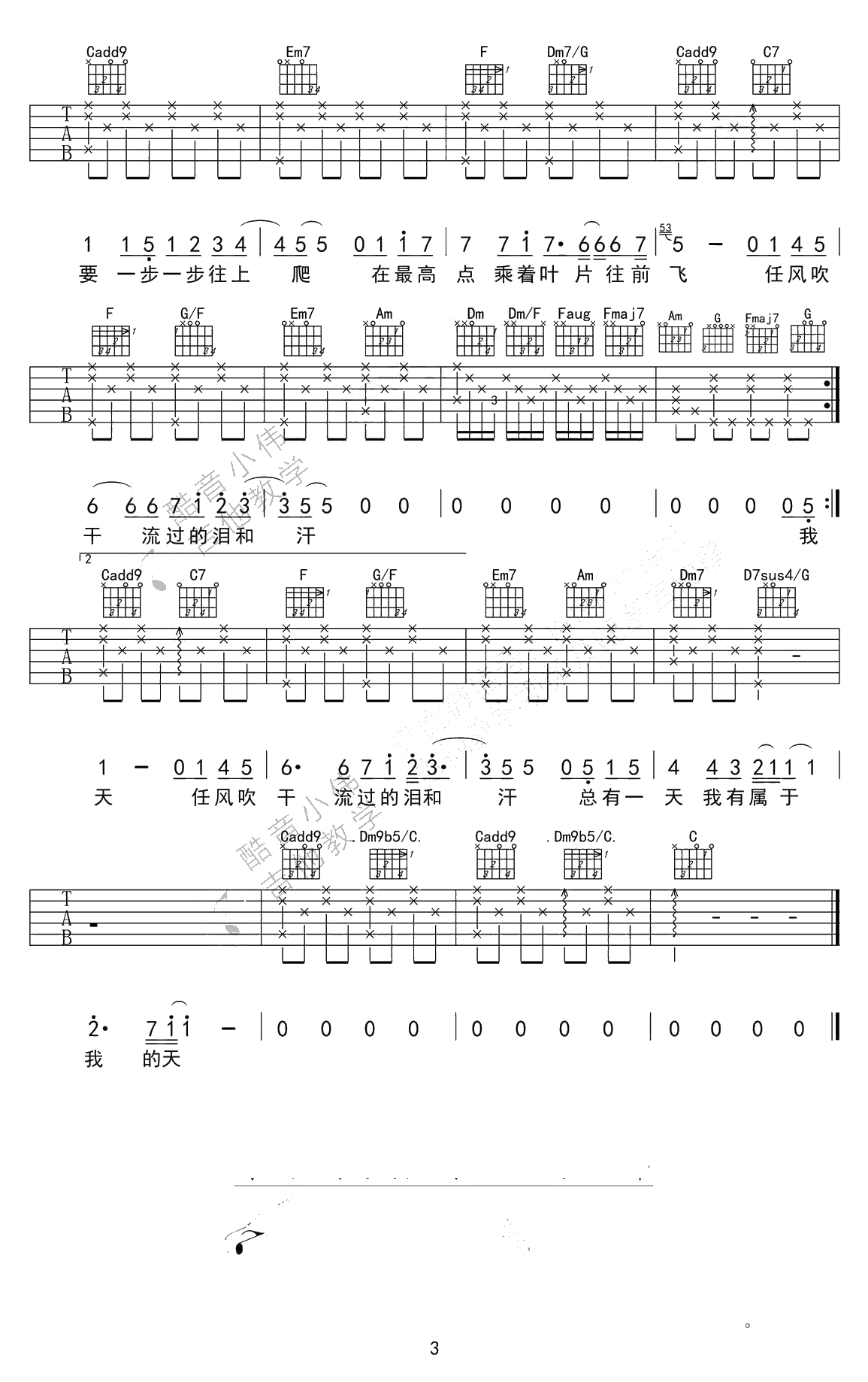 蜗牛吉他谱 周杰伦 蜗牛吉他弹唱3