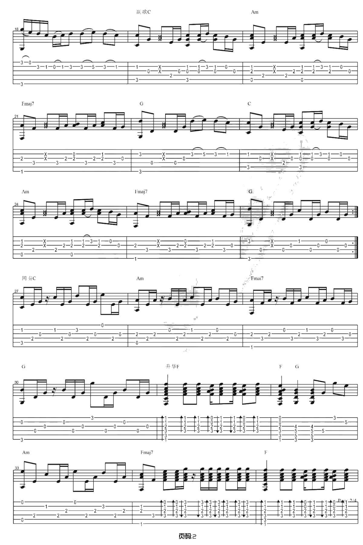 喜欢你指弹谱 邓紫棋版本 吉他指弹独奏谱2