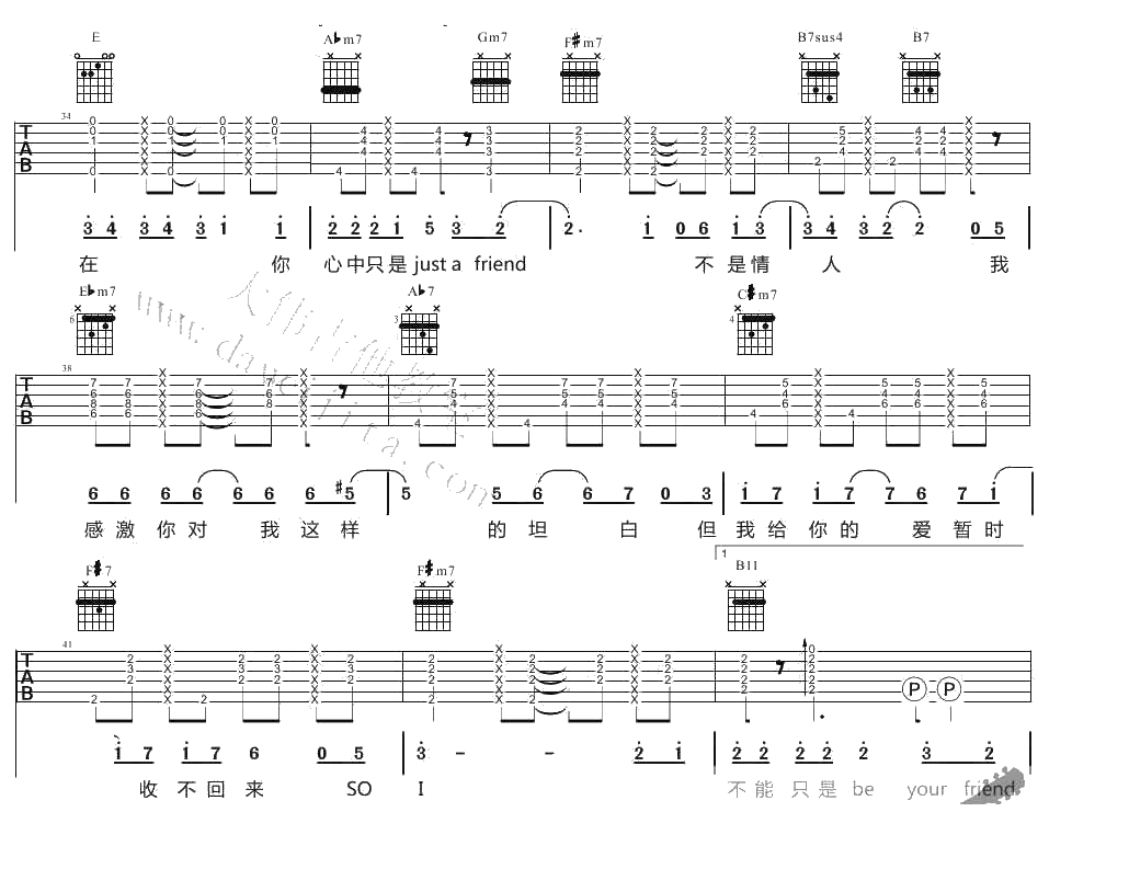 普通朋友吉他谱 E调指法 陶喆 六线谱()完整版4