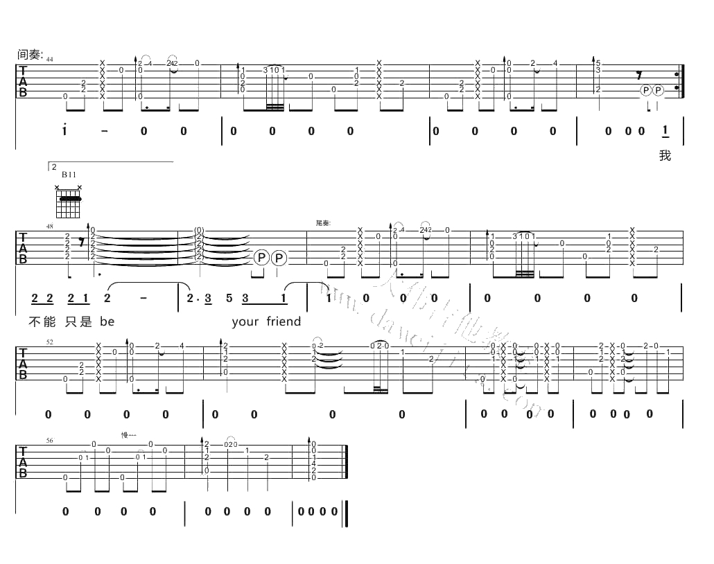 普通朋友吉他谱 E调指法 陶喆 六线谱()完整版5